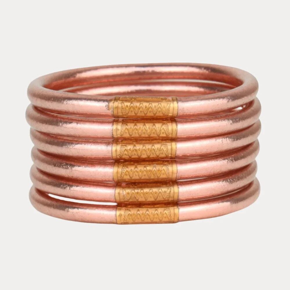Budhagirl Rose Gold All Weather Bangles (Set of 6) Serenity Prayer NWT Large